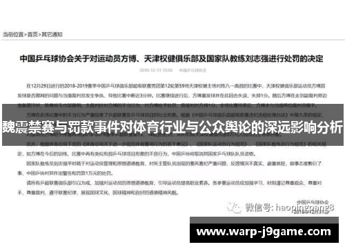 魏震禁赛与罚款事件对体育行业与公众舆论的深远影响分析 魏震禁赛与罚款事件对体育行业与公众舆论的深远影响分析
